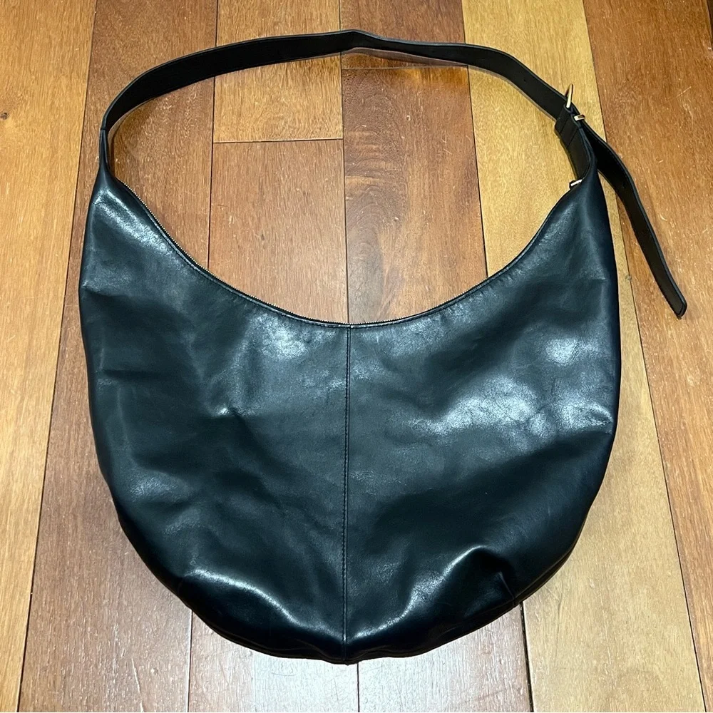 Madewell essential curve black slouch genuine leather sling hobo shoulder bag - Picture 2 of 8